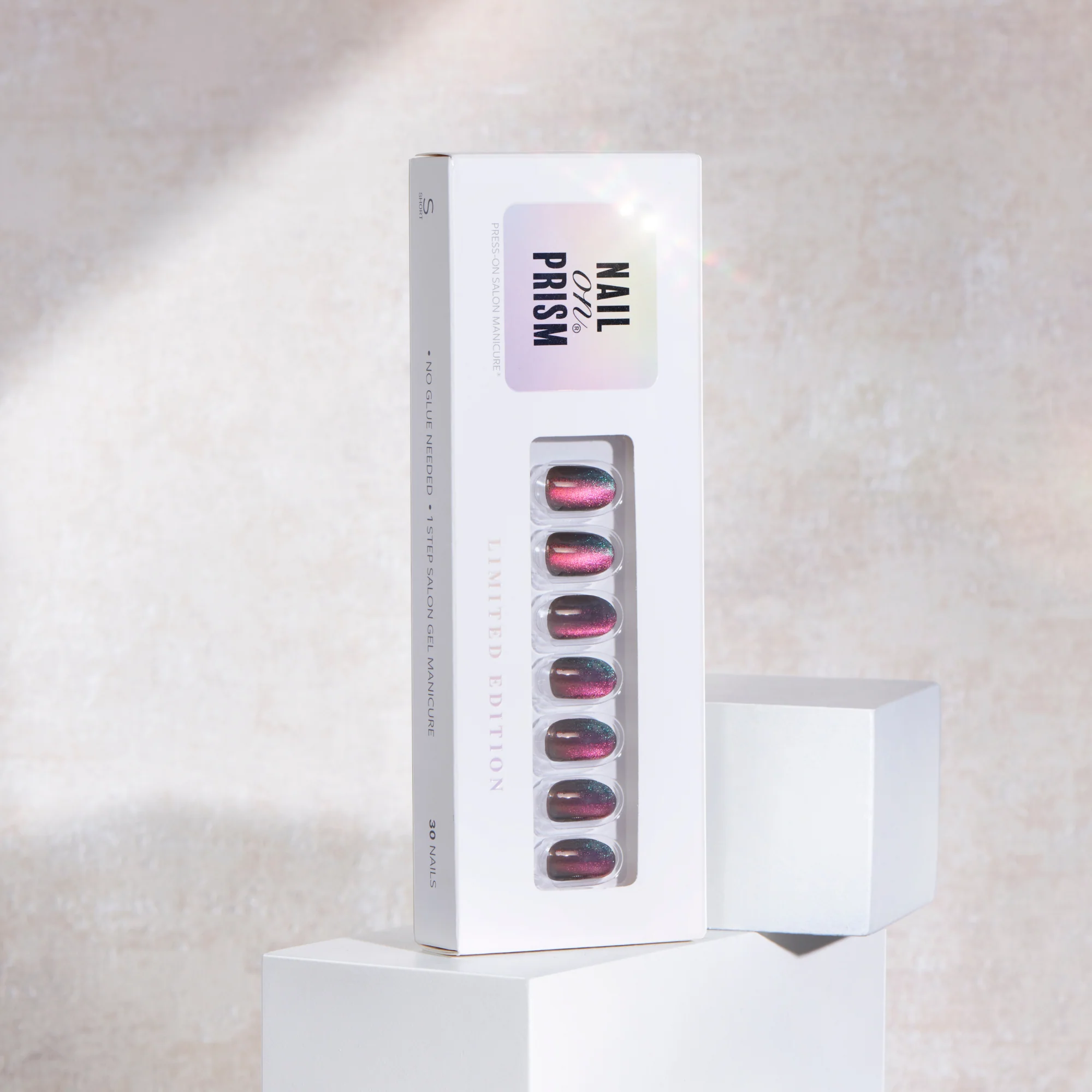 Charming - Short Oval Cat Eye Prism Nail On Press On Manicure - Image 3