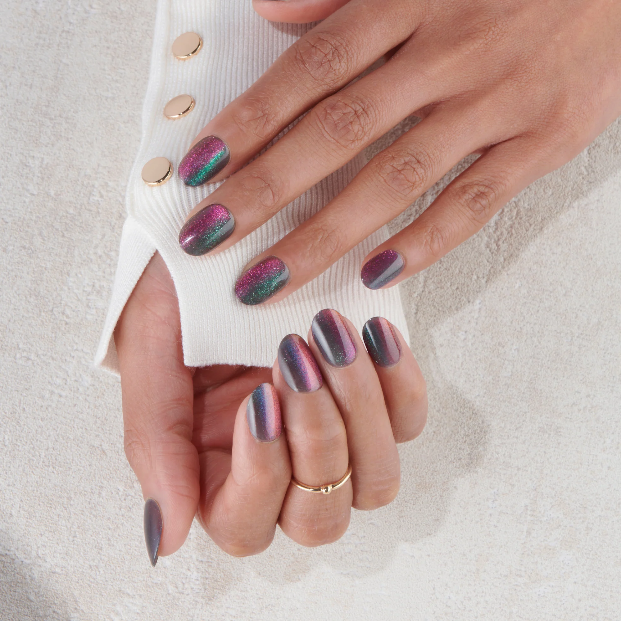 Charming - Short Oval Cat Eye Prism Nail On Press On Manicure - Image 4