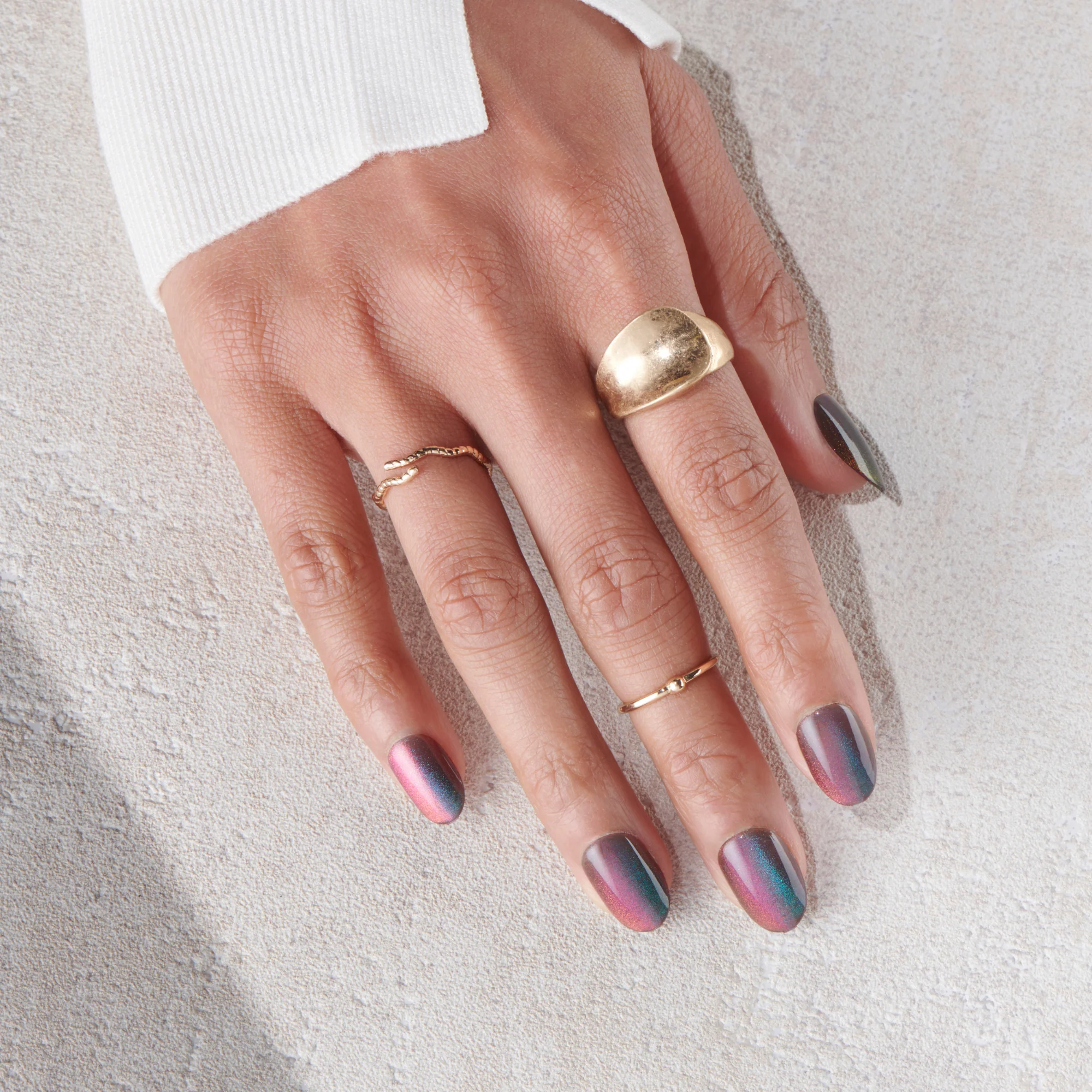 Charming - Short Oval Cat Eye Prism Nail On Press On Manicure - Image 5