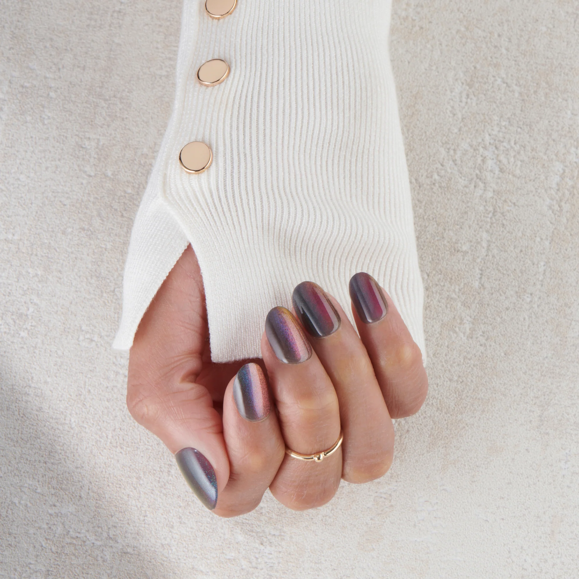 Charming - Short Oval Cat Eye Prism Nail On Press On Manicure - Image 6