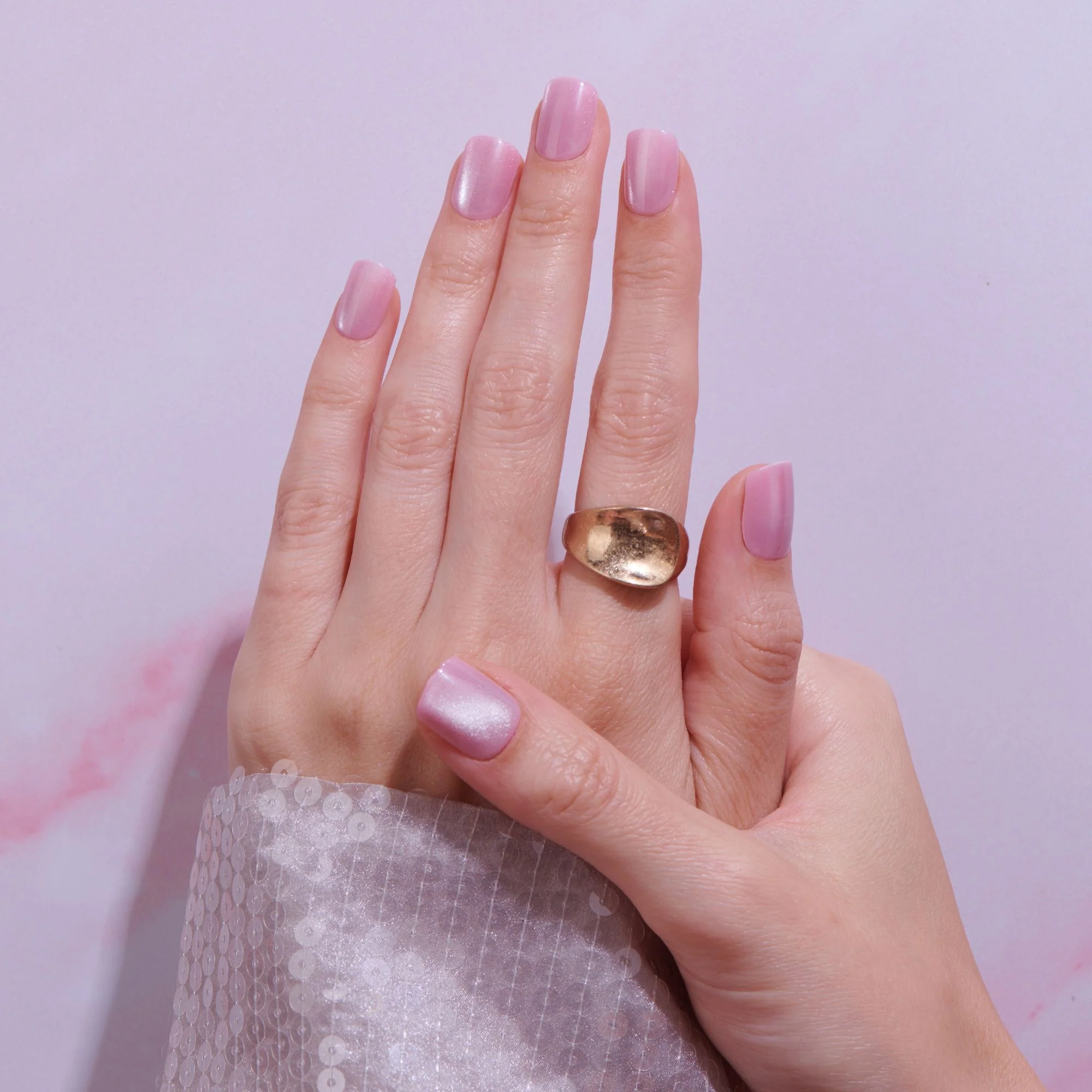 Pink Glamour - Short Squoval Cat Eye Prism Nail On Press On Manicure - Image 3