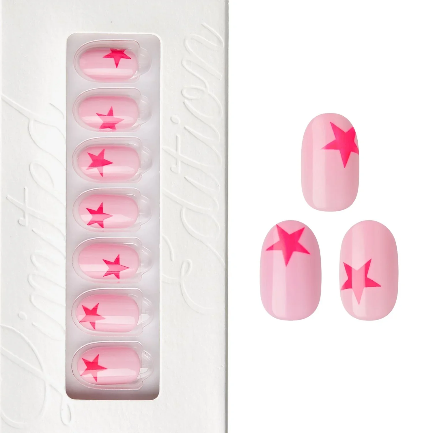Pink Star - Short Oval Nail On Press On Manicure IE