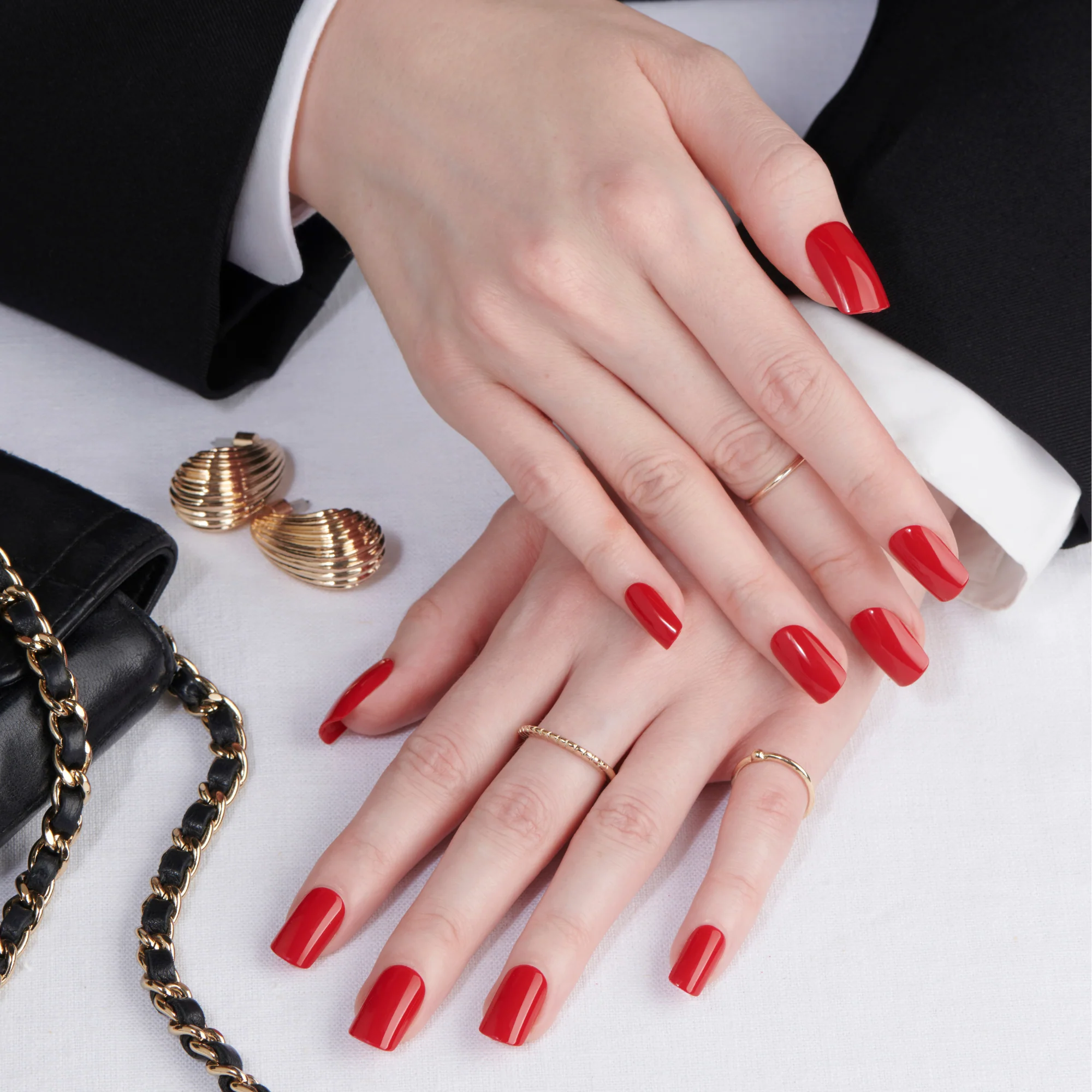 Scarlet Red - Medium Squoval Nail On Press On Manicure - Image 4